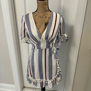 Saints and secrets Striped Wrap Dress with Ruffle Sleeves M NWOT
